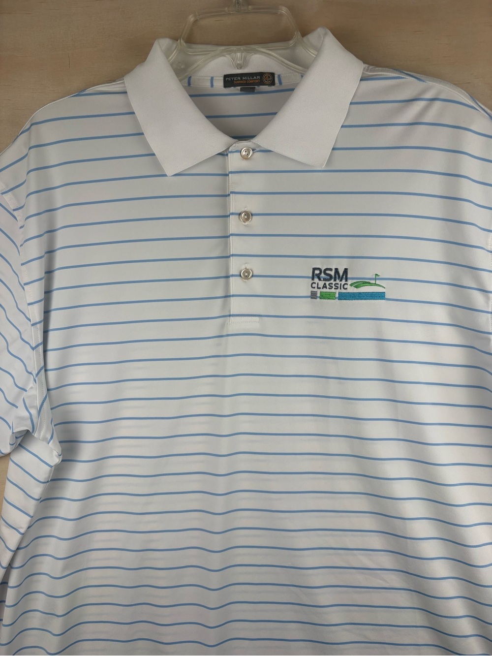Peter Millar Summer Comfort Golf Polo Shirt Mens XL White Blue RSM Classic